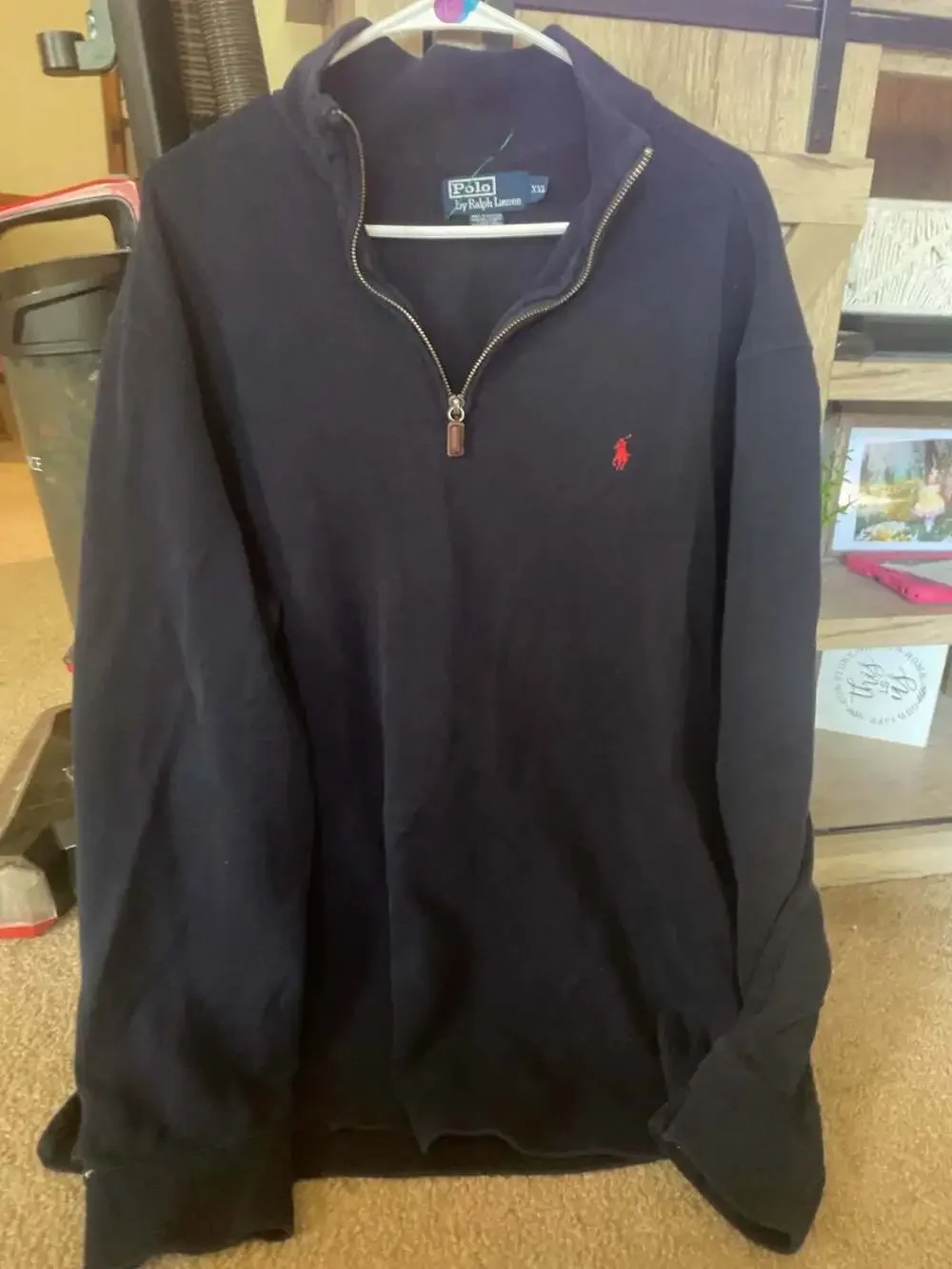 Vintage Polo Ralph Lauren 1/4 Zip Navy Blue XXL 90s Made In USA 100% cotton